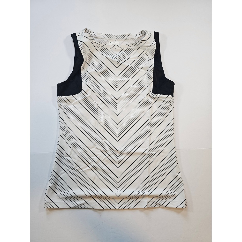 Athleta Tank Top Women Small White Black Chevron Geometric Athletic Yoga Workout